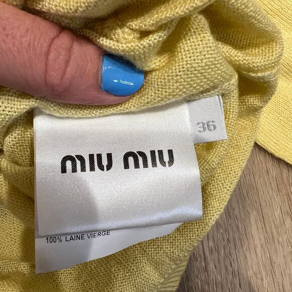MIU MIU Women's Wool Knit Cardigan Size 36 In Yellow - Picture 6 of 7